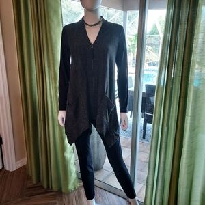 LOGO by Lori Goldstein Charcoal Knit Cardigan